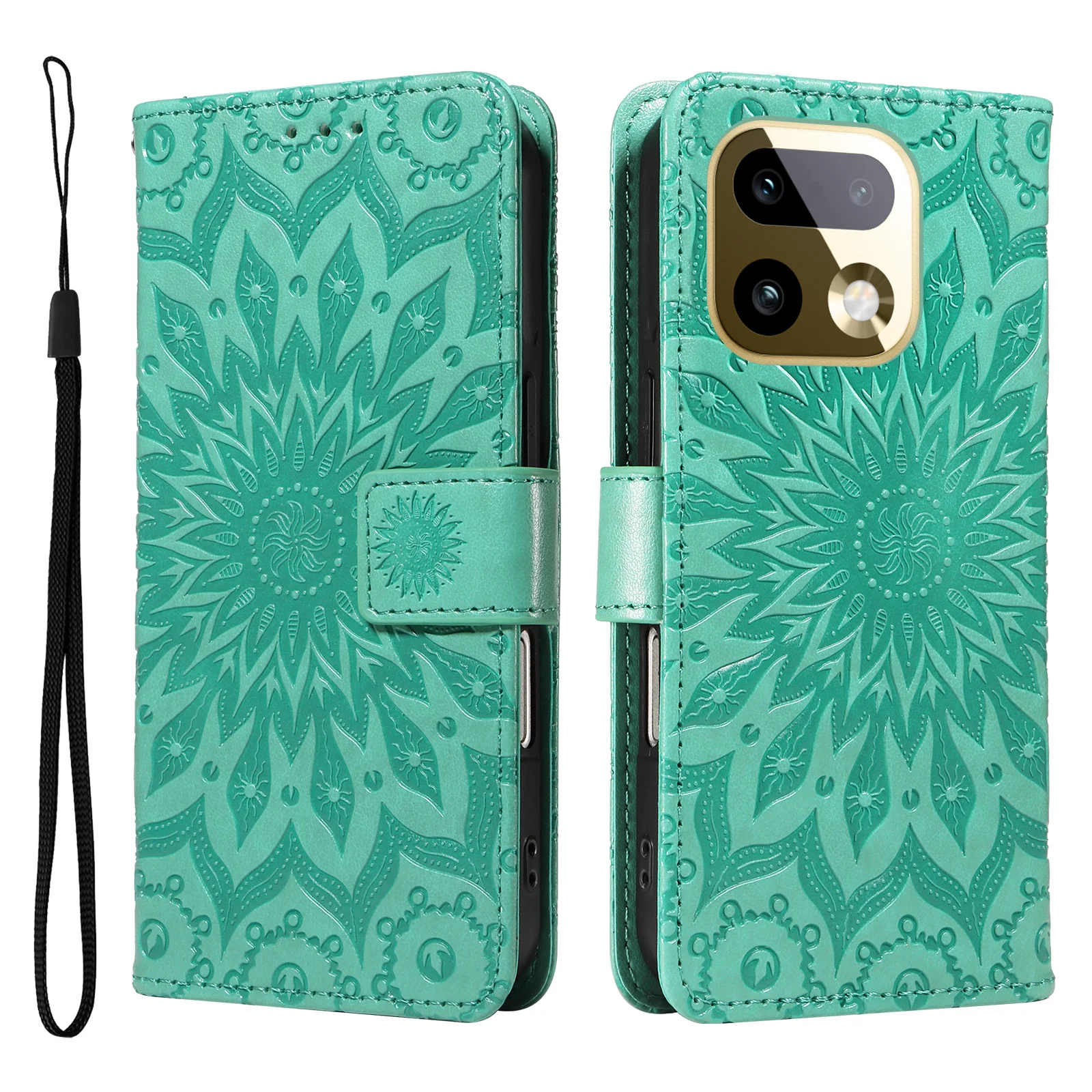 Embossed Mandala Design Leather Wallet Card Holder Flip Case