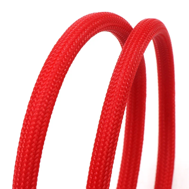 PET Braided Sleeve Cable Sleeve Protective Sleeve Red 1/5/10M 2-60mm High Density Insulated Cable Protection Expandable Sheath