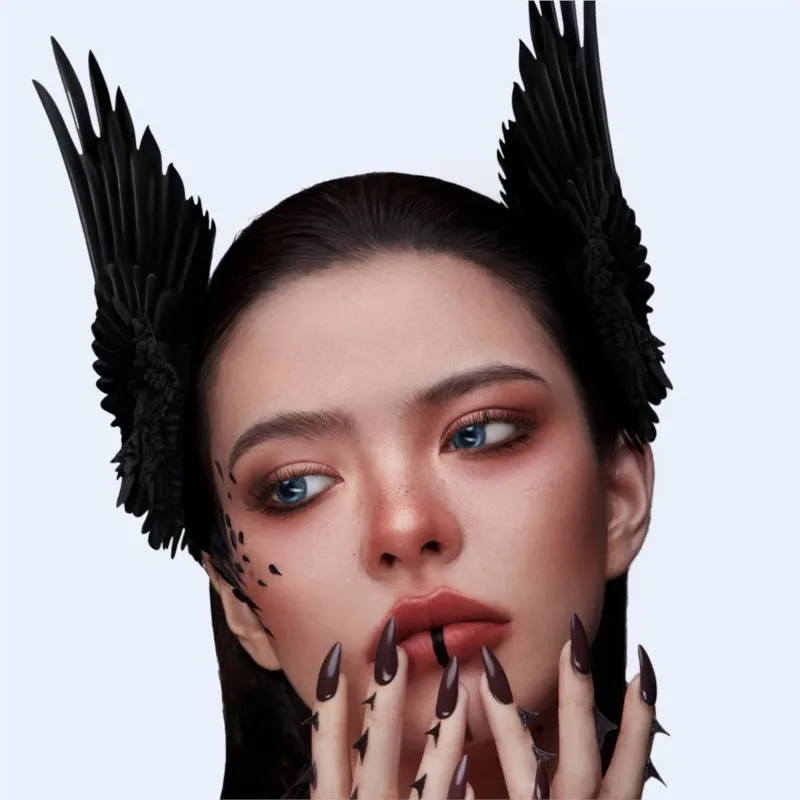 

Black Wings Feather Hair Accessories Headwear Props Dark Elf Series Clip