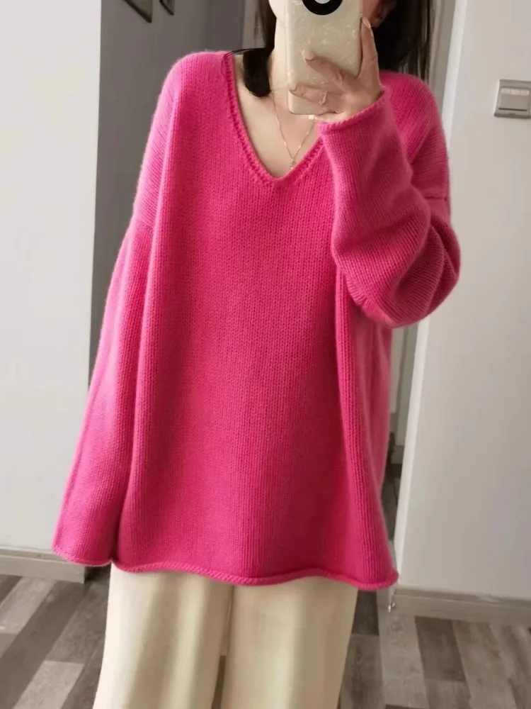 Cashmere sweater Women's V-neck drop shoulder loose Pure Wool cashmere sweater women sweater