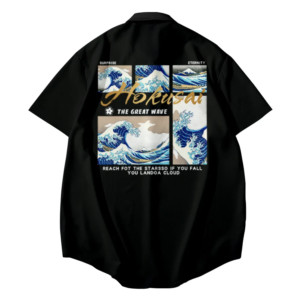 

Men's shirt Y2k hombre ukiyo-e pattern 3D digital print short shirt men's street Hawaiian retro shirt men's shirt