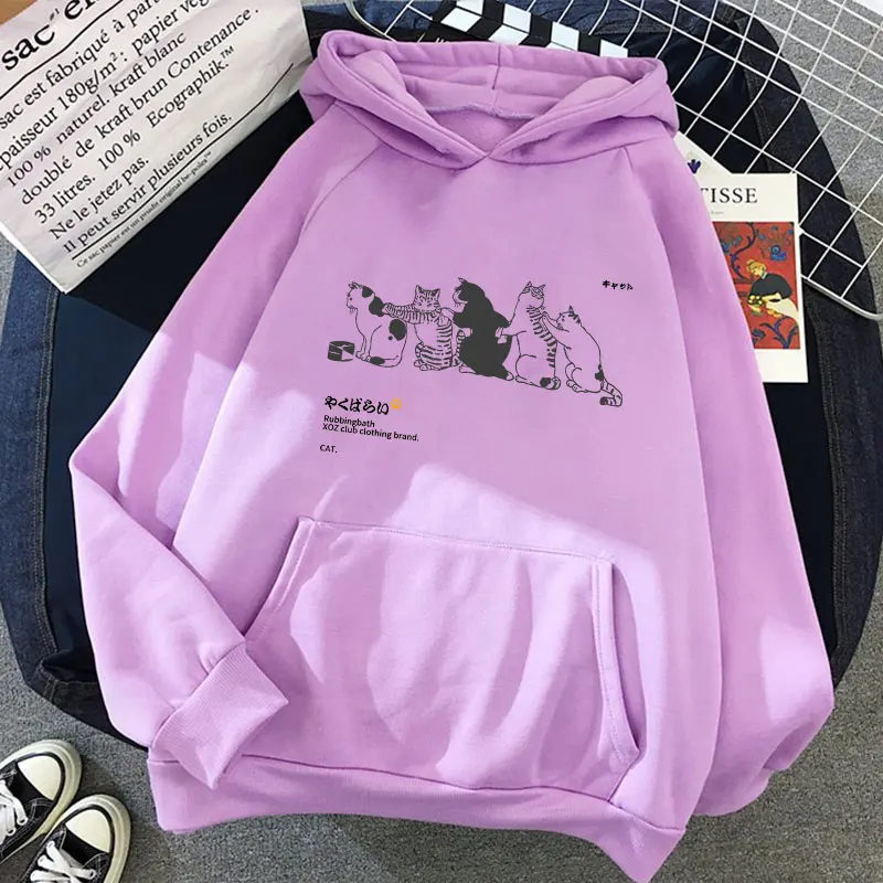 Women\'s Hip Hop Hoodie Streetwear Japanese Kanji Harajuku Funny Cat Sweater Winter Sweater Top Print Oversize hoodies women