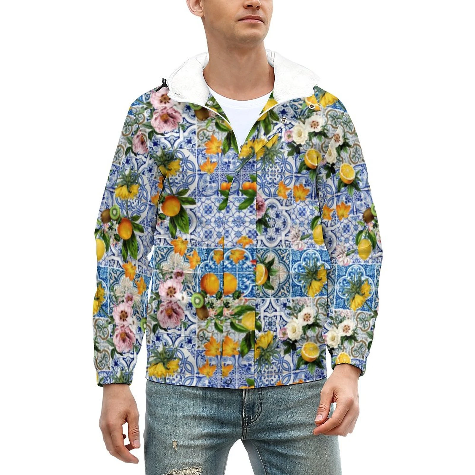 Chaquetas cálidas de color amarillo limón con flores para hombre, abrigos invierno con cremallera, chaqueta informal a la moda, cortavientos de gran tamaño para exteriores| | AliExpress