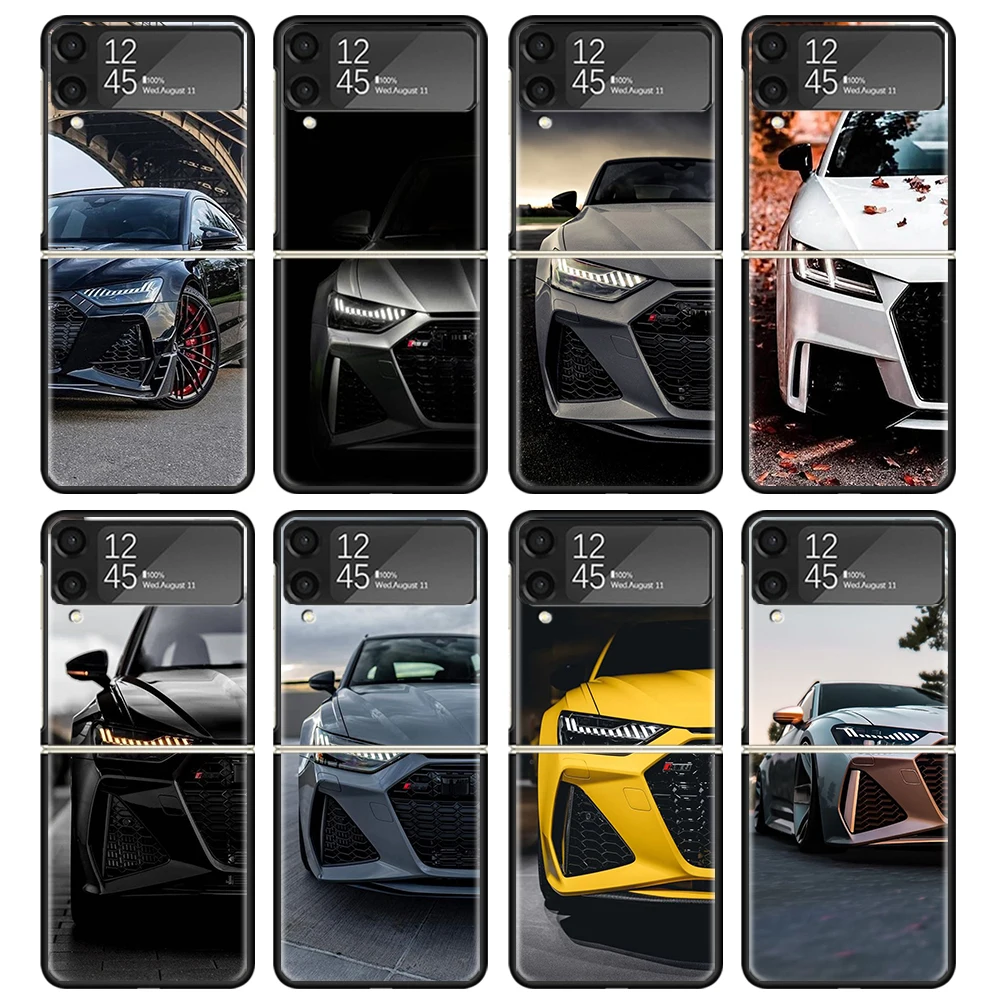 Super Car For A-Audis R-S Custodia Sportiva Per Samsung Galaxy Z Flip 4 5 3 Z Flip5 Flip4 5G Cover Rigida Per Telefono Flip3 Split Pieghevole Nero
