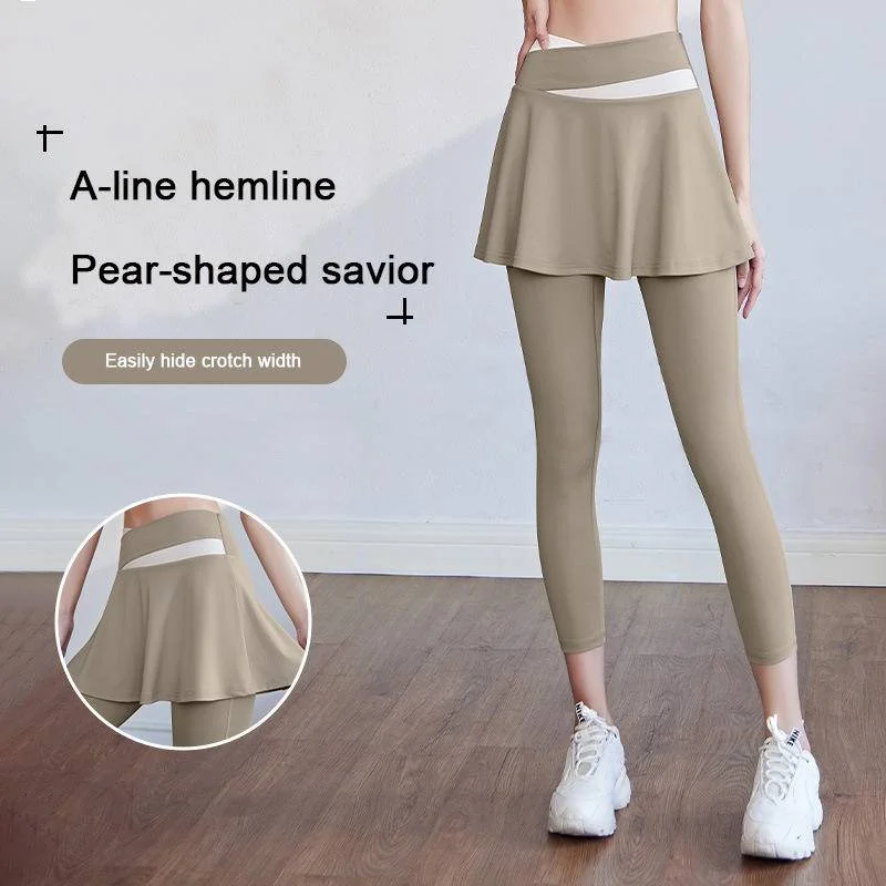 

chwork Color Fake Two-piece Yoga Pants High Waist Buttock Lifting Speed Dry Breathable Sports Leggings Yoga Fitness Running Pant