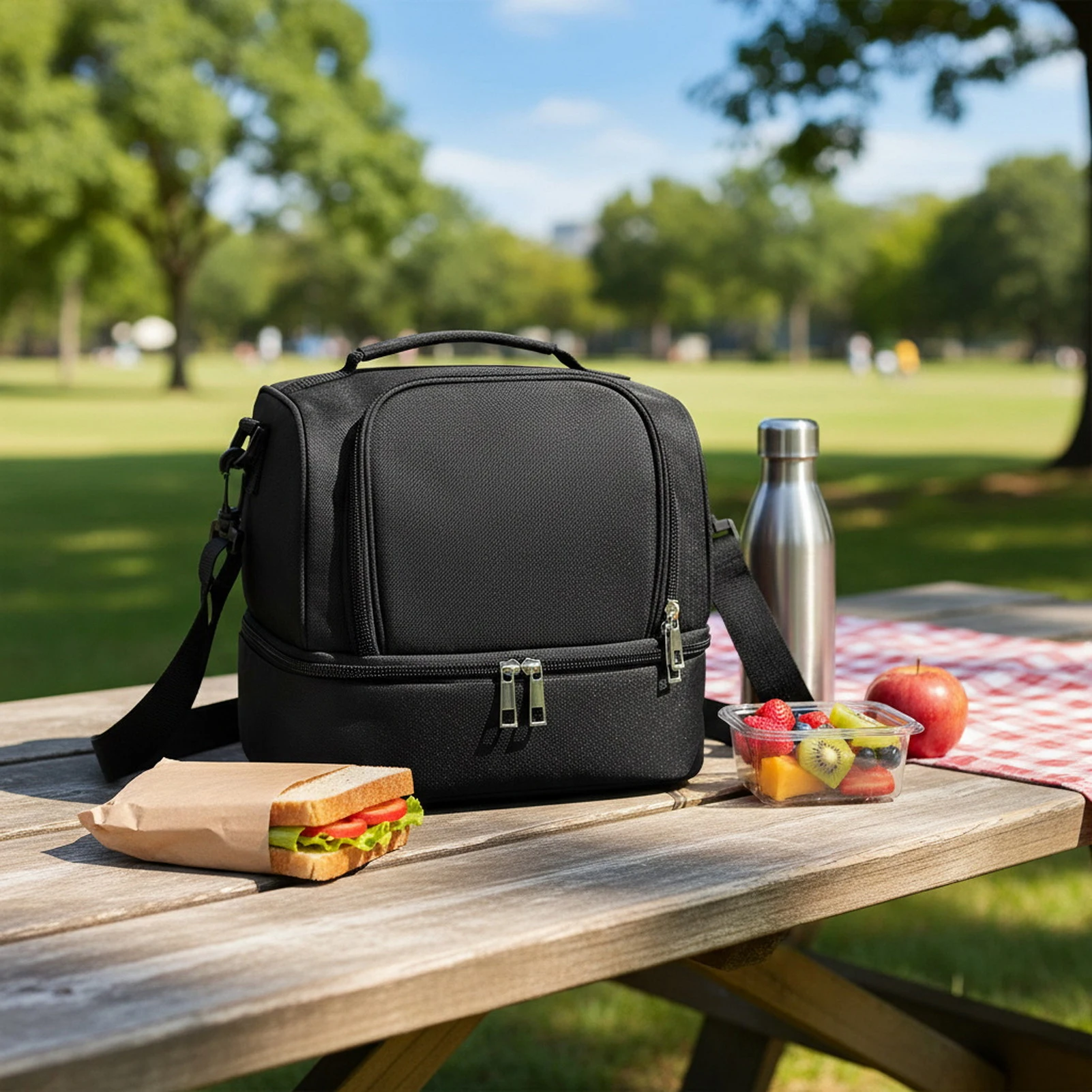 Isolierte Lunch-Tasche aus Aluminiumfolie, große Kapazität, Thermo-Lebensmittelbehälter mit Griffen für Büro, Schule, Picknick, Reisen – Detail 7