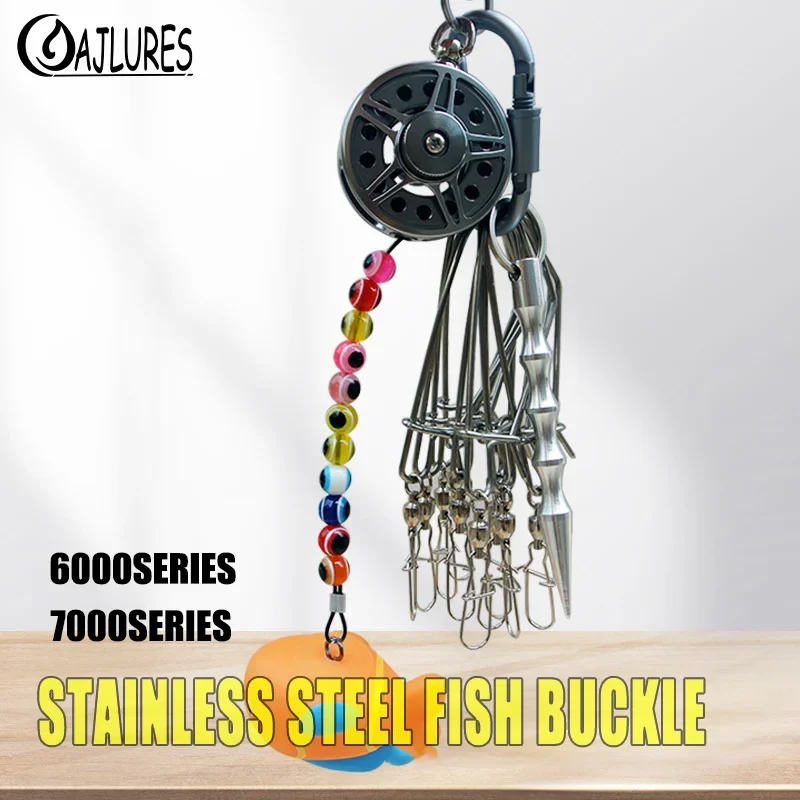 Portable Fish Lock 10 Scatta Cnc Carving Steel Live Fish Stringer Lock Buckle Con Mulinello Best Fish Grip Quality Fishing Tackle