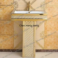 อ่างล้างหน้าทรงกลมสไตล์โมเดิร์นสีทองรุ่นใหม่ พร้อมขาตั้งเซรามิกสำหรับห้องน้ำ 5