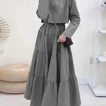 ZANZEA 우아한 하이 칼라 프릴 원피스 캐주얼 단색 로브, 2023 가을 맥시 베스티도스 파티, 홀리데이 케이크 드레스 상품 이미지