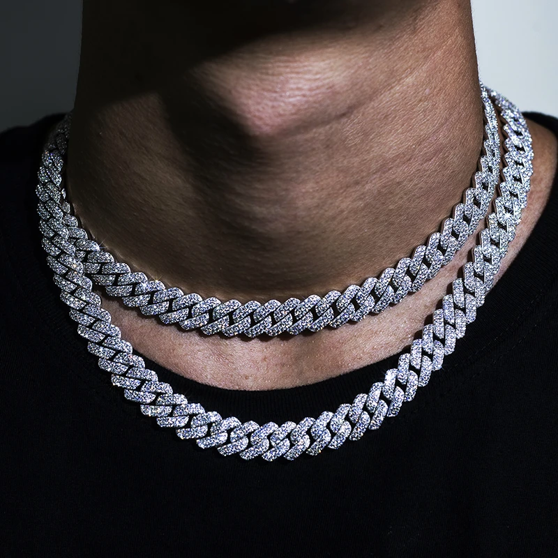 Cadena eslabones cubanos de moissanita, collar de plata 925, Iced Out VVS, de Hip Hop|Collares de cadena| -