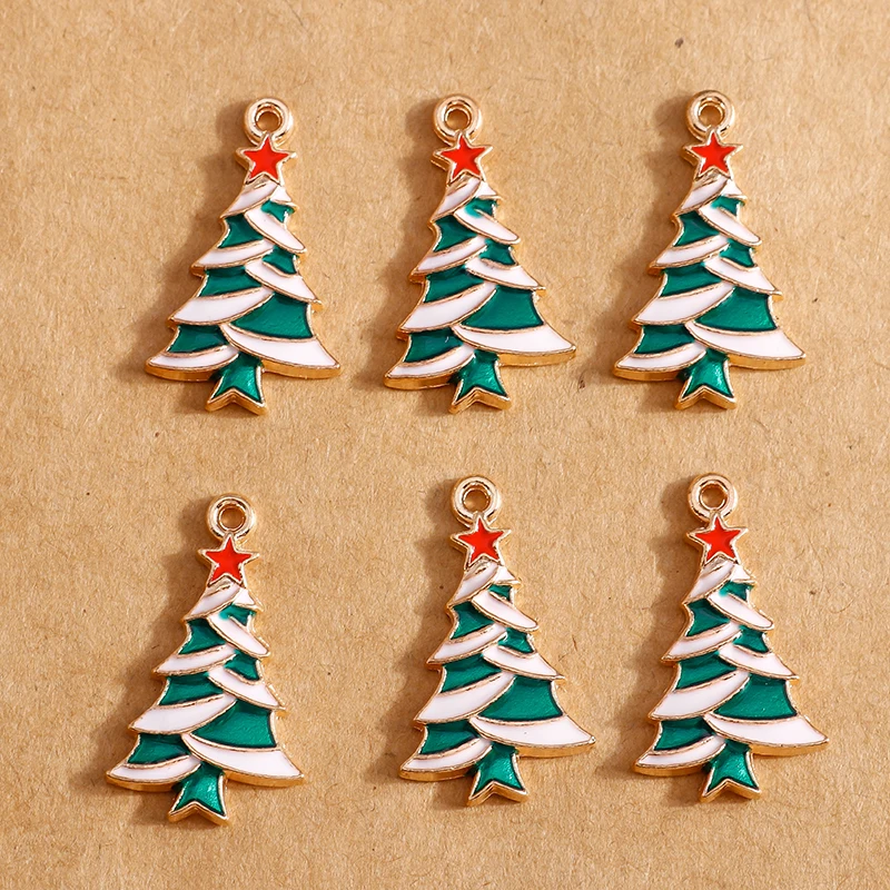 10 Stück Emaille-Weihnachtsbaum-Charm-Anhänger für Halskette, Armband, DIY-Ohrringe, handgefertigte Schmuckherstellung, Zubehör – Detail 10