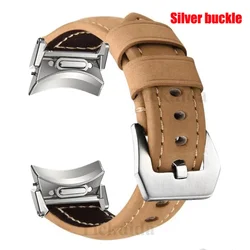 Premium Leather Watch Strap for Galaxy Watch 4 40mm (Yellow Silver)