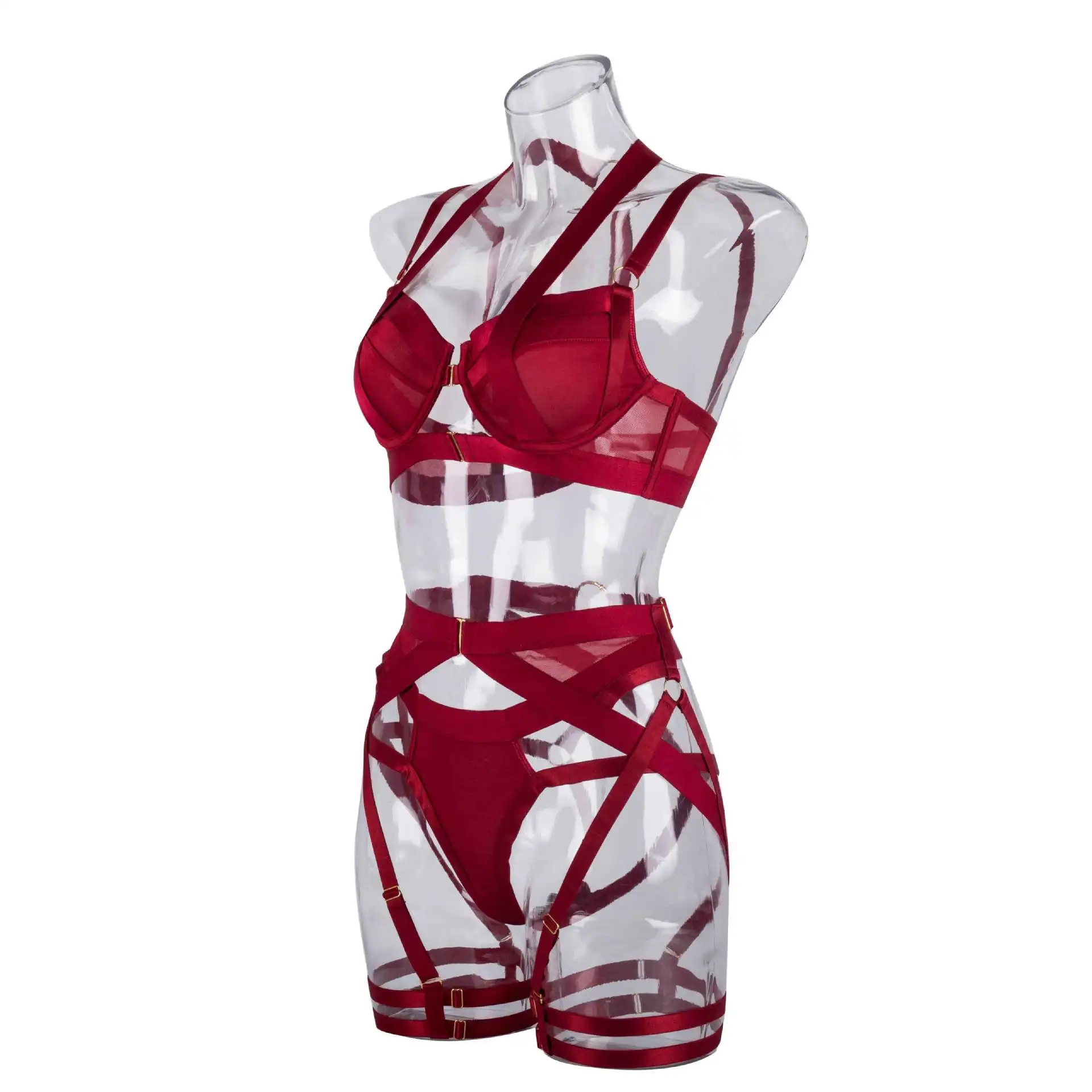 Description Picture 5 of item8 Colors Sexy Backless Lingerie Underwear Erotic Garter Belt 4-Piece Intimate Halter Bra with Bow Seductive Exotic Brief Sets