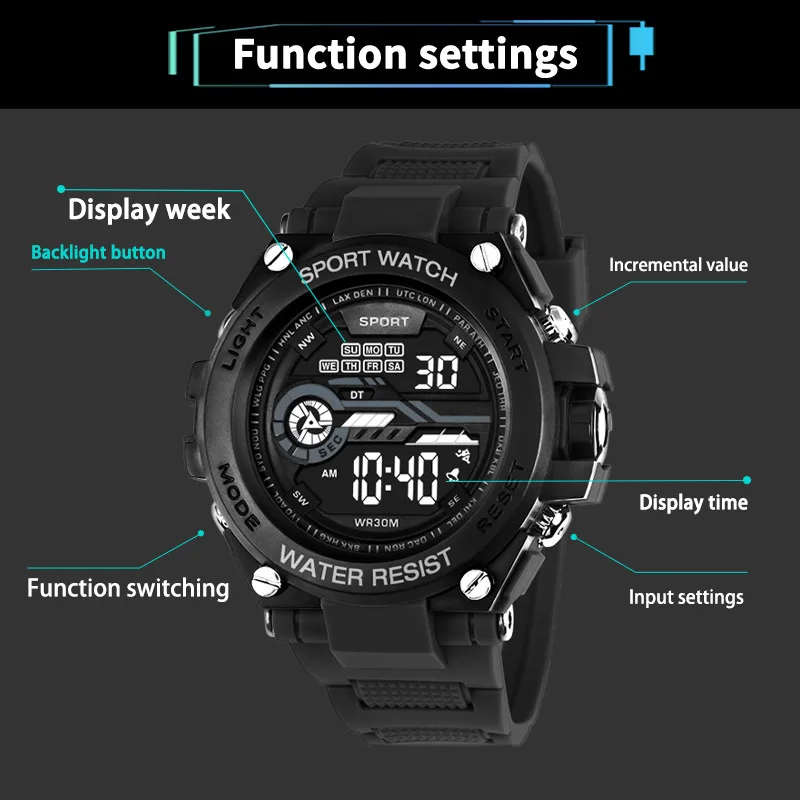 Men's outdoor sports watch multifunctional night light alarm clock timing electronic watch 5