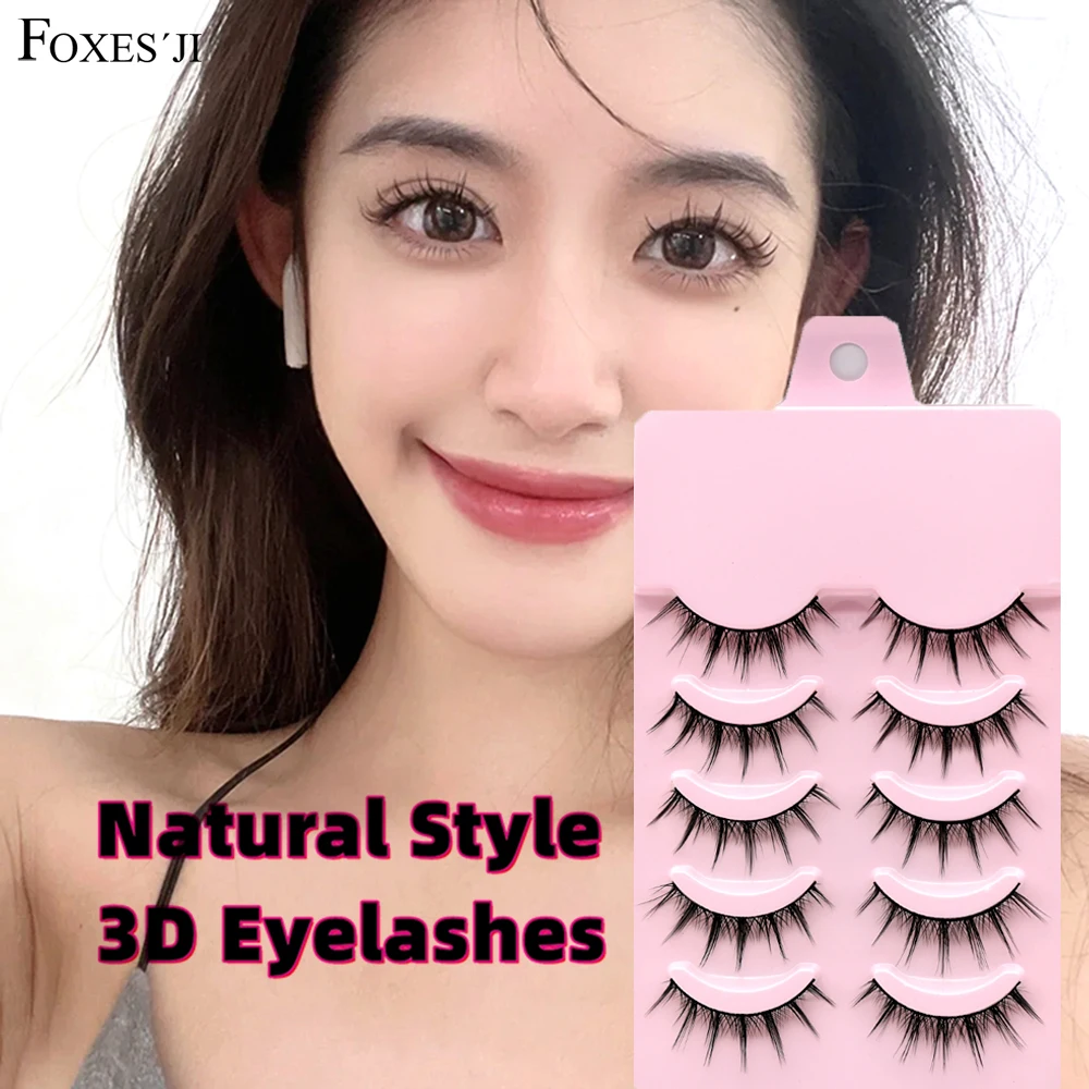 

FOXESJI 5Pairs Manga Lashes Wispy Short Natural Eye Lashes 3D Faux Mink Lashes Manga Soft Light Clear Band Fake False Eyelashes