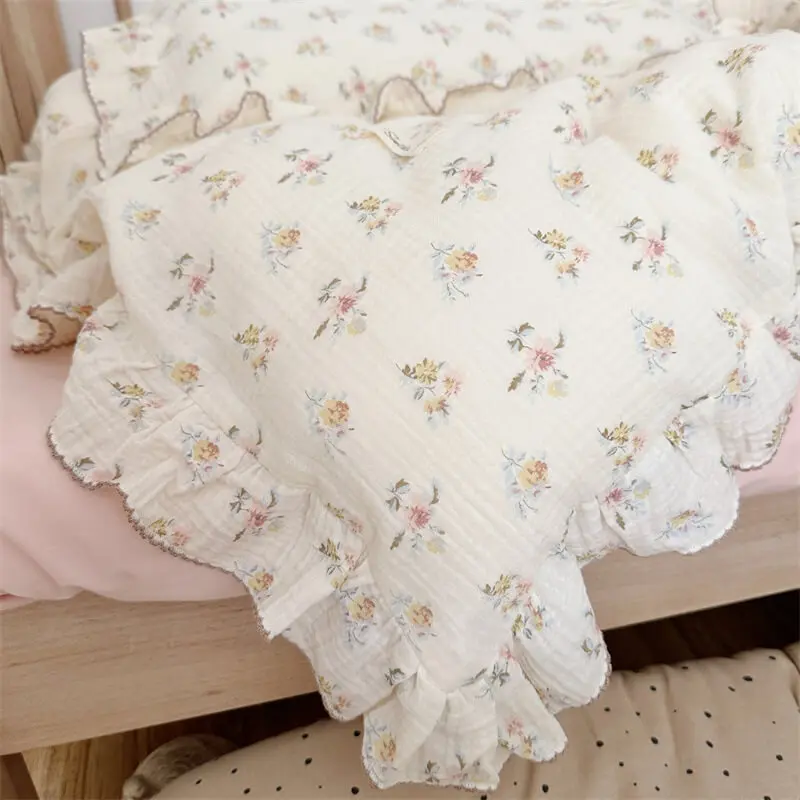 Cotton Muslin Baby Duvet Cover and Pillowcase Toddler Girls Floral Bedding Set