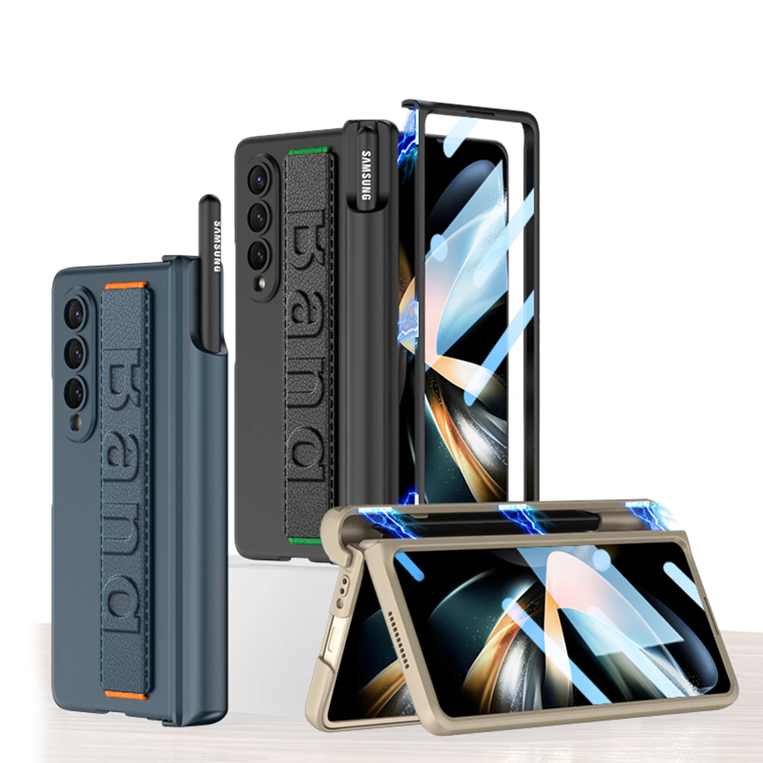 

Light Luxury Business Wristband Blessing Case for Samsung Galaxy ZFold3 ZFold 4 Magnetic Hinged Wristband Genuine Leather Case