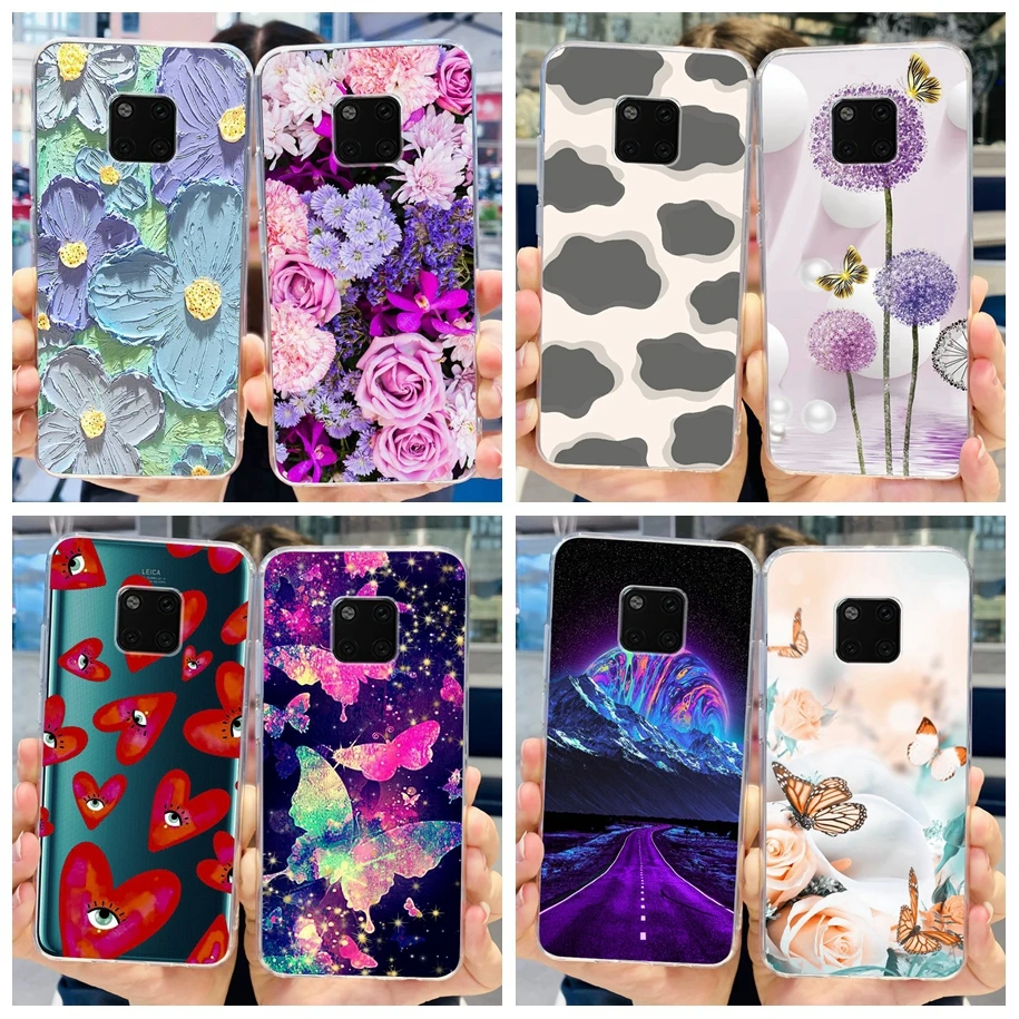 Чехол для Huawei Mate 20 Pro, Женская задняя крышка, модные чехлы для телефонов с цветами и бабочками для Huawei Mate20 Pro