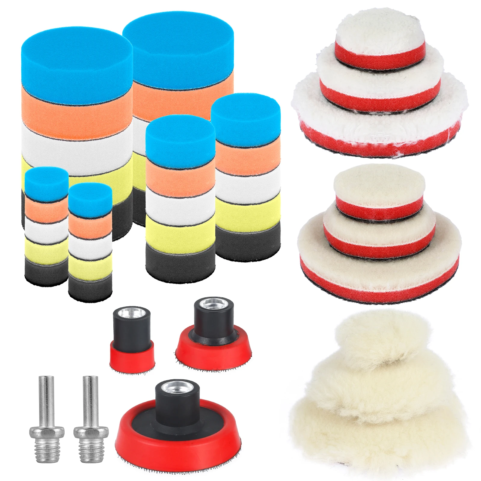 

44Pcs Car Polishing Pad Kit 1/2/3inch Polishing Sponge Pads with M14 Thread Adapters Mix Size Microfiber Polishing Pad Reusable