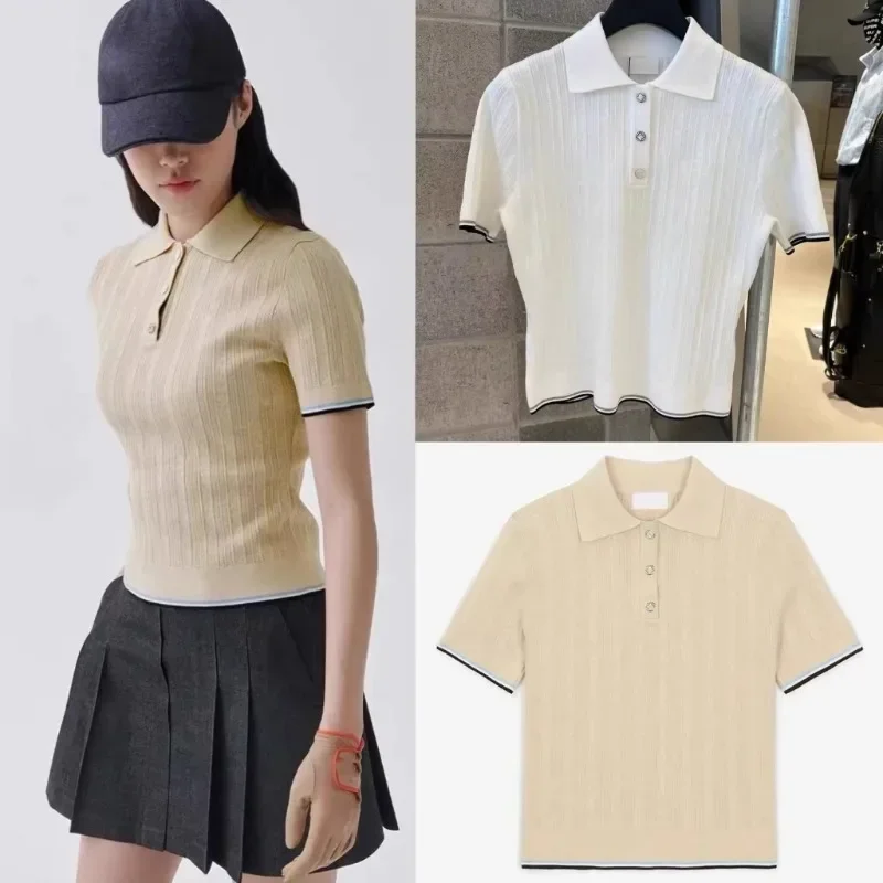 

2024 Golf Apparel Spring Women's Fitted Fit Comfortable, Quick-Dry, Breathable, Versatile Polo Neck Short Sleeve Knit Top