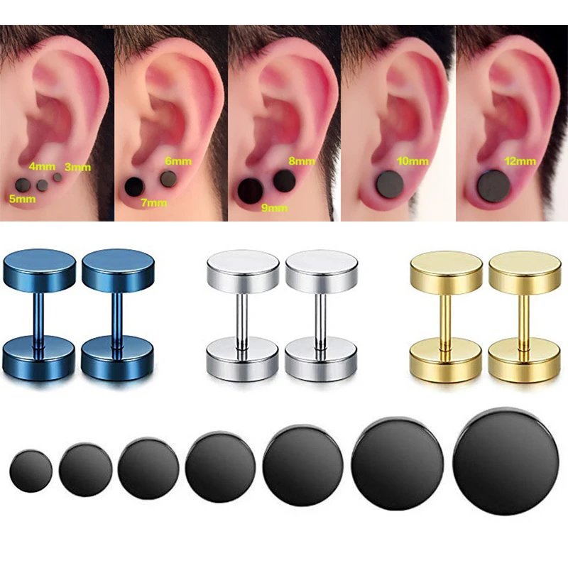 Stainless Steel Stud Earrings Men Stainless Steel Screw Dumbbell