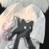 Cute Cat Print Design O-neck Short-sleeved T-shirt Women Ins Fashion Trend Couple Versatile Loose Y2k Top Women T-shirt 1