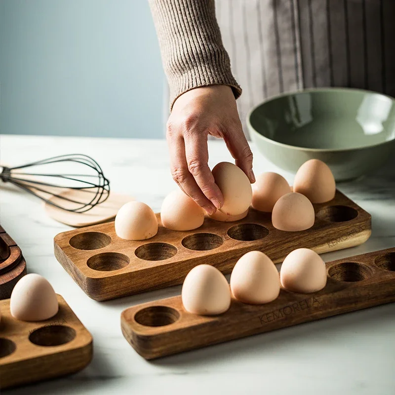 Wooden Egg Holder Shockproof Egg Grid Solid Wood Japanese Style Egg Tray Household Kitchen Tidying Egg Storage Box 5