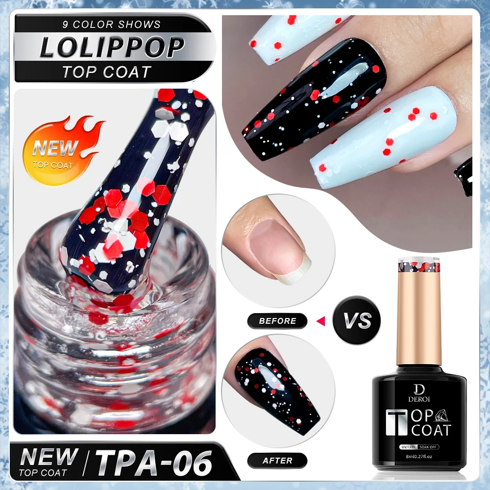 DEROI 2 IN 1 Glitter No Wipe Top Coat Gel Clear Nail Polish Flash Diamond Top Coat UV Gel Matte Topcoat Soak Off Manicure 8ml 4