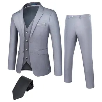 TweedLad Men's Business Suit Set Groomsmen Regular Fit-Tuxedo Jacket+Trousers Men Suit Set Lapel Formal Stylish Buttons Pockets 6