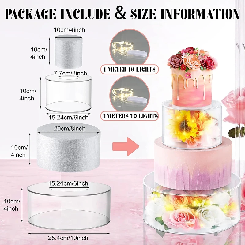 2Pcs Acrylic Cake Stand Fillable Risers with LED Lights, Clear Stackable Cake Display T... - UGI Packaging