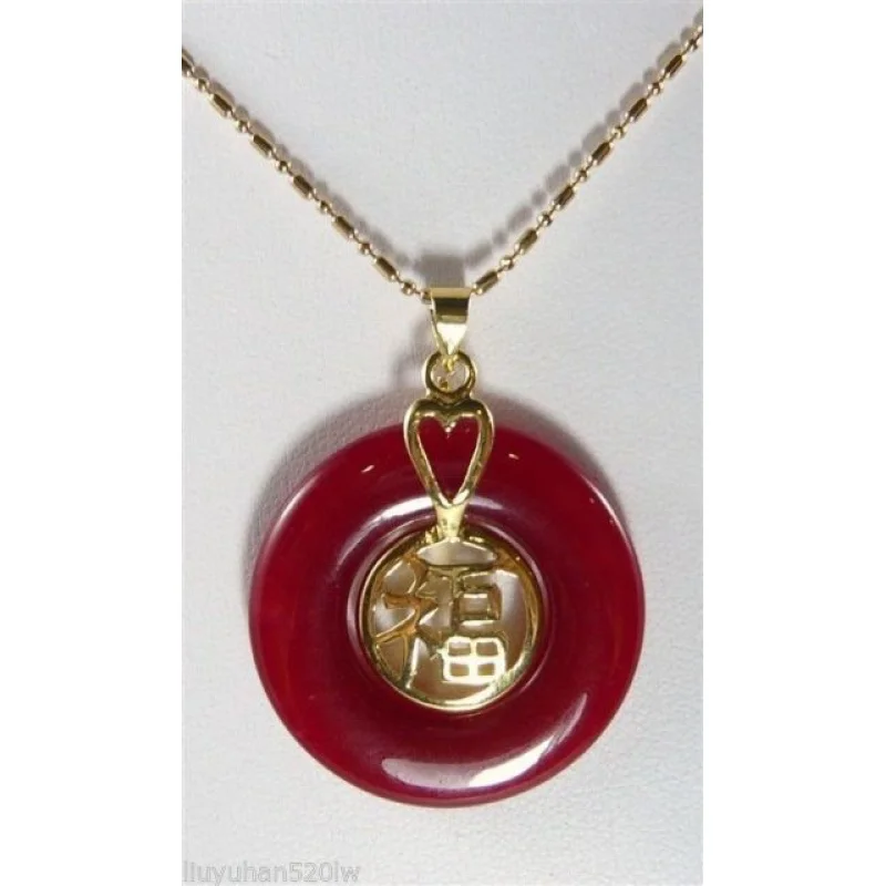 

Charming jewelry red jade 18kgp Pendant Necklace