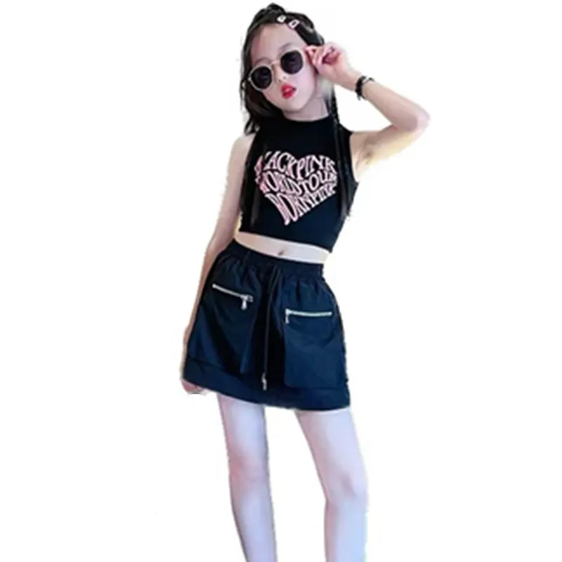 

Summer Fashion Teenage Girls Print Sleeveless Tank Tops + Cargo Skirt Zipper Design Sets Kids 2 Pieces Outfits 10 12 13 14Years