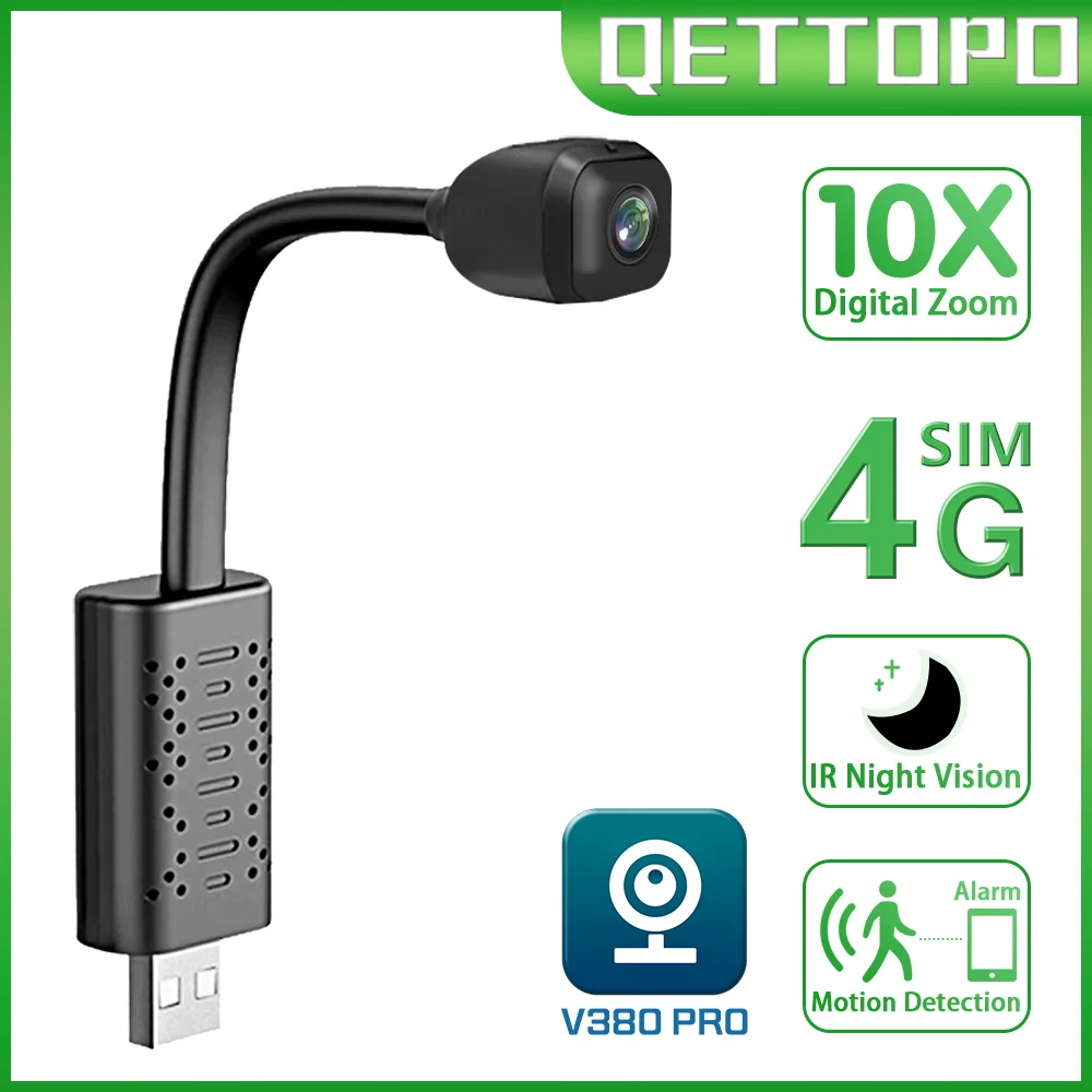 

Qettopo 4MP 120° Wide Angle Mini 4G Camera 10X Zoom Motion Detection Security CCTV Surveillance WIFI Camera V380 PRO
