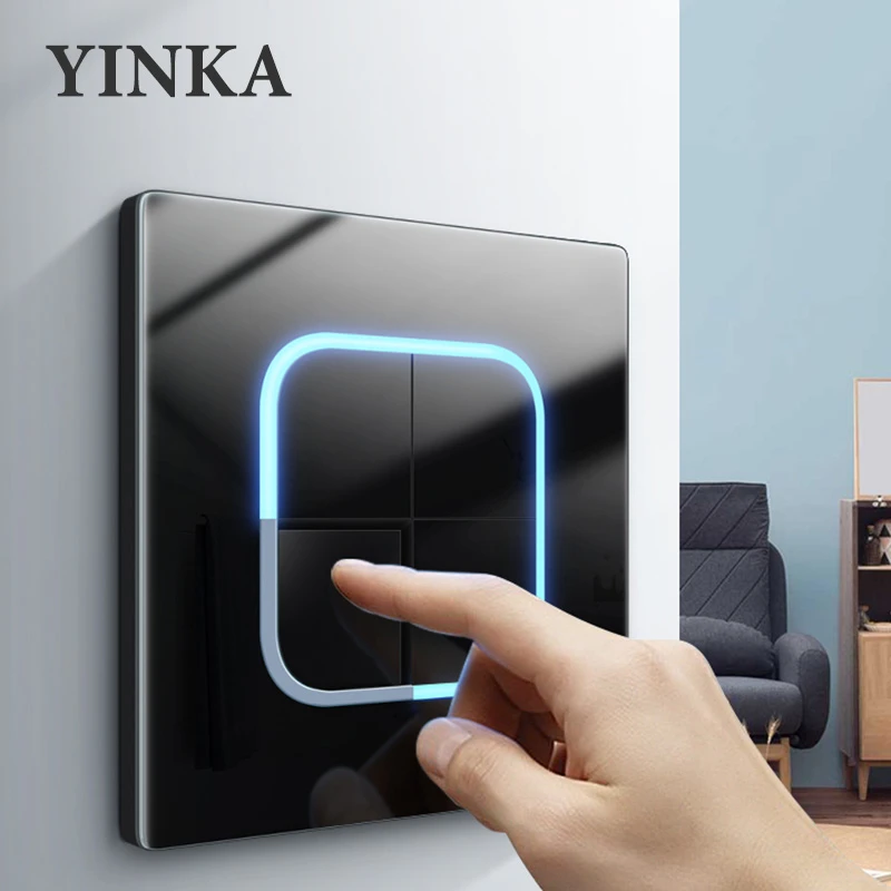 YINKA Tempered Glass Panel Acrylic Button Black Light Switch 1 2 3 4