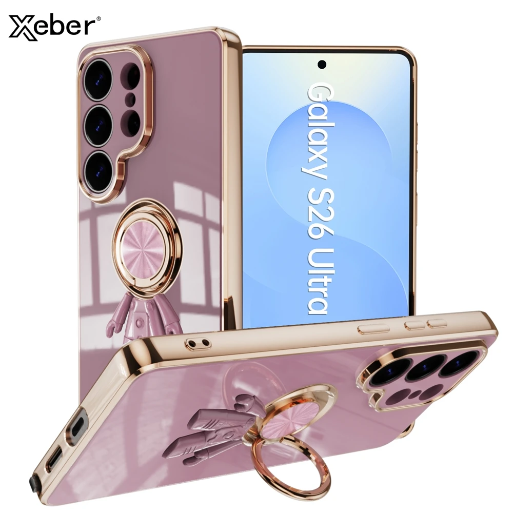 Electroplated 6D Astronaut Phone Case with Magnetic Ring Holder and Shockproof Design