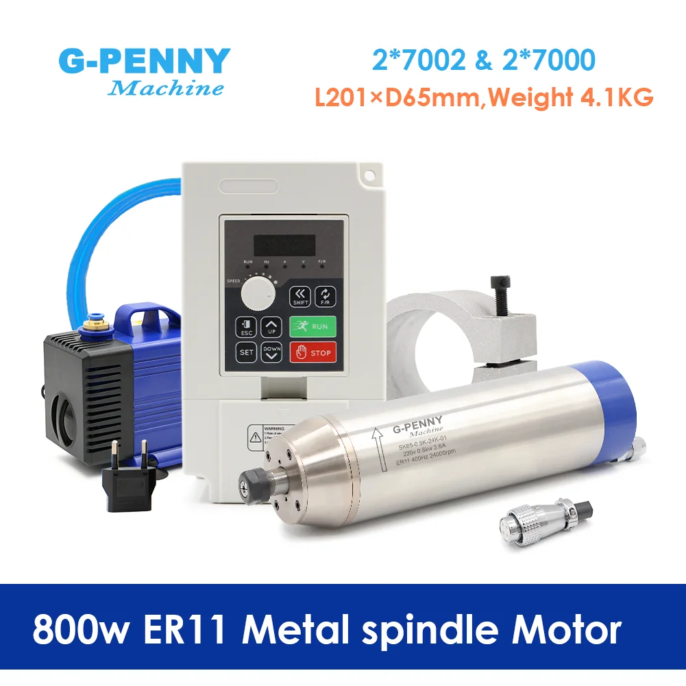 G-PENNY 0,8 kW ER11 Metallbearbeitungsspindelmotor, Bullet-Typ, 110 V/220 V, wassergekühlt, Keramiklager & 1,5 kW H100 VFD & 75 W Pumpe