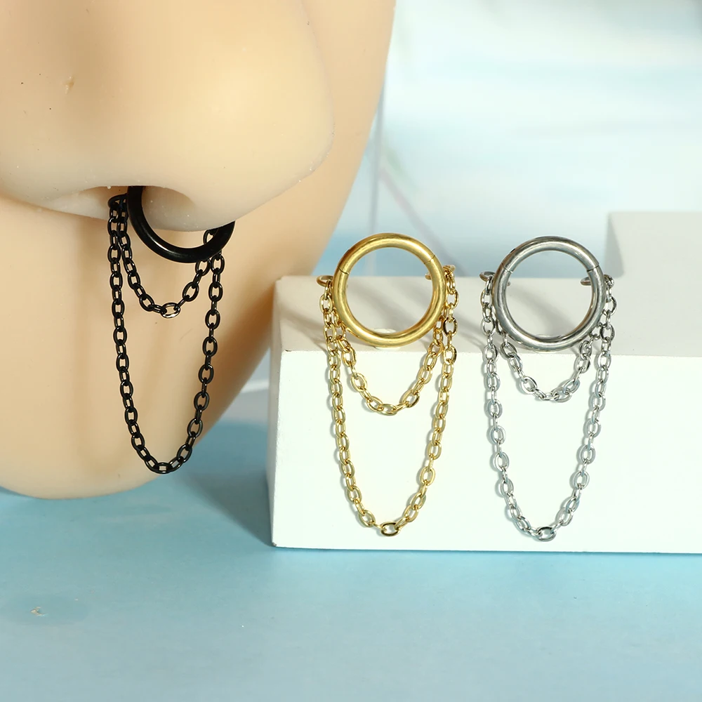 1Pcs G23 Titanium Double Chain Nose Ring Ear Bone Ring Multi-functional Closed Ring Piercing Jewelry Ear Bone Ring for Weddings