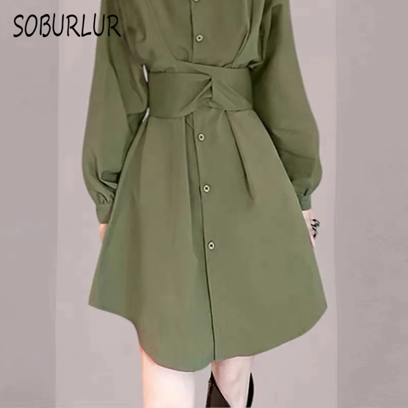 SOBURLUR Single-breasted Long Women's Blouses Casual Basic Solid Shirts Top For Girls Female Clothes Sexy Robe Blousas Fashion