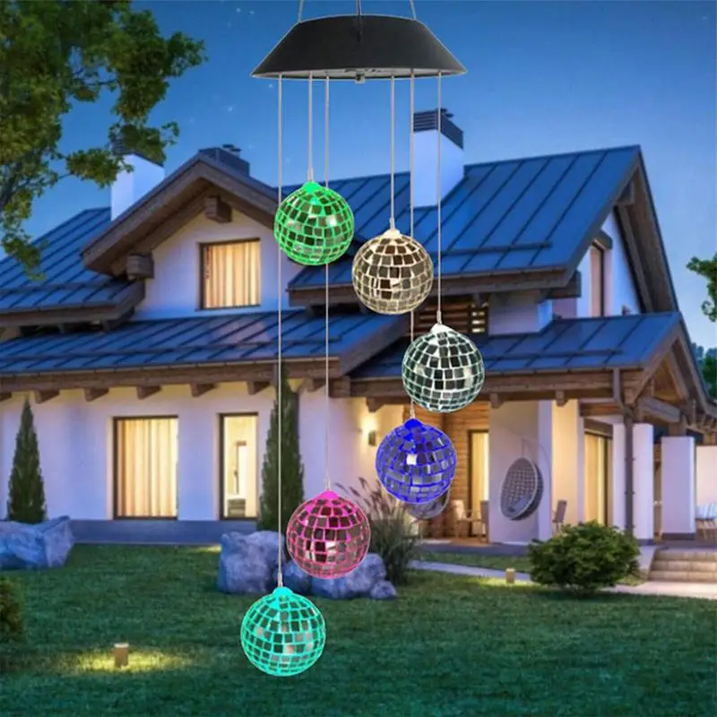 

Color Changing Disco Ball Wind Chimes Solar Powered Disco Mirror Ball Lamp Waterproof Wind Chime Hang Light For Outside Garden