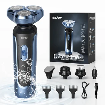 SEJOY Kit rasoio elettrico rotante ricaricabile multifunzione barba rasatura naso tagliacapelli rasoio galleggiante a tre teste 1