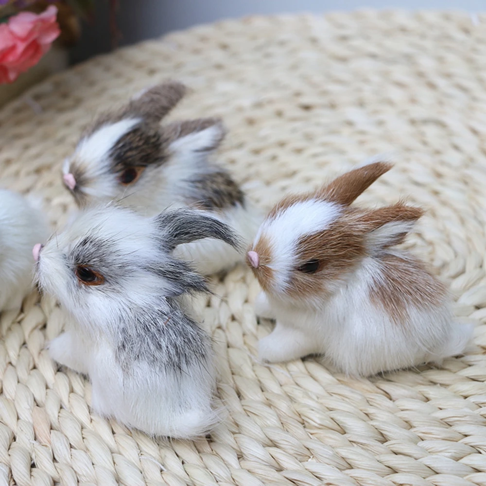 Cute Mini Animal Fur Model Figurines Miniatures Easter Plush Bunny Kids Toy Simulation Rabbits