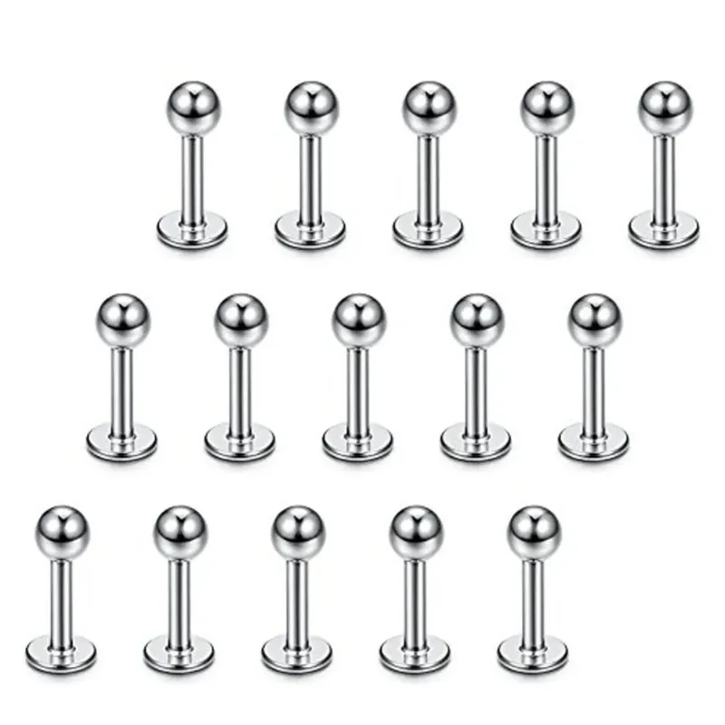 Piercing Jewelry 15Pcs 16G Stainless Steel Lip Rings Labret Nose Studs Monroe Nose Studs Cartilage Tragus Helix Earring 6/8/10/12mm
