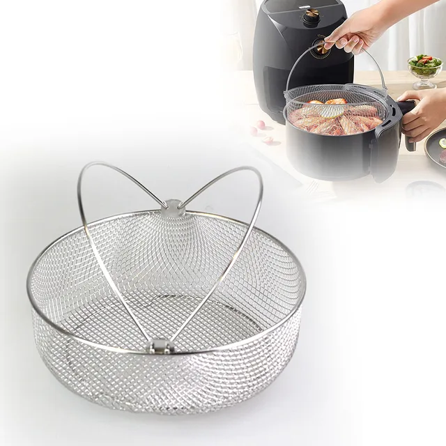 Mlfire Air Fryer Basket Steamer Basket 8.26 inch Stainless Steel Mesh Basket with Handle for Air Fryer Replacement Accessory Instant Pot, Oven