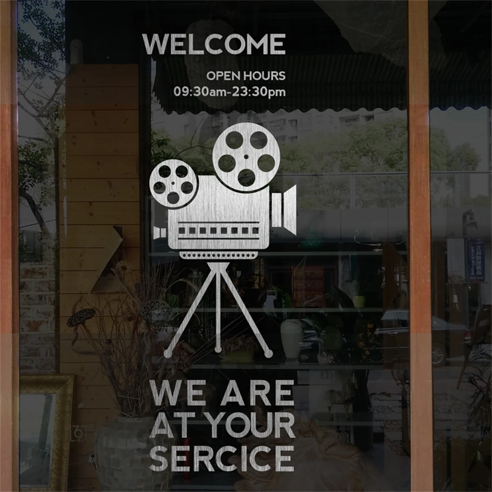 Projector Machine Poster Decoration Wall Stickers Bar Tea Restaurant Coffee Shop Window Glass Door Business Time Welcome Sticker