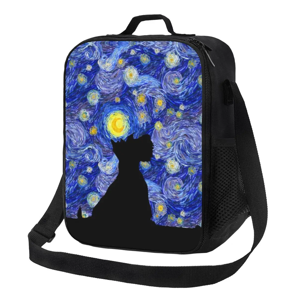 

Scottish Terrier Van Gogh Starry Night Insulated Lunch Bag for Camping Travel Scottie Dog Portable Cooler Thermal Lunch Box