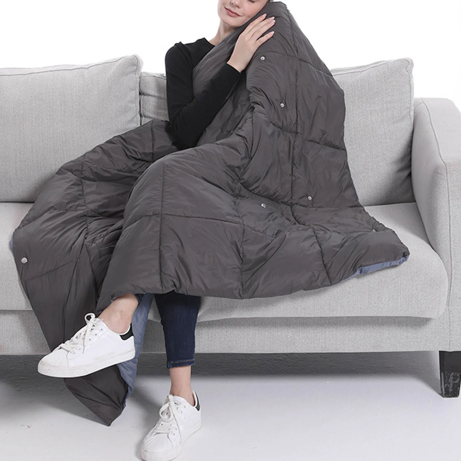 USB Heated Blanket Machine Washable 3 Heat Settings Polyester Breathable Wearable Heated Blanket 6 Heating Zones for Home