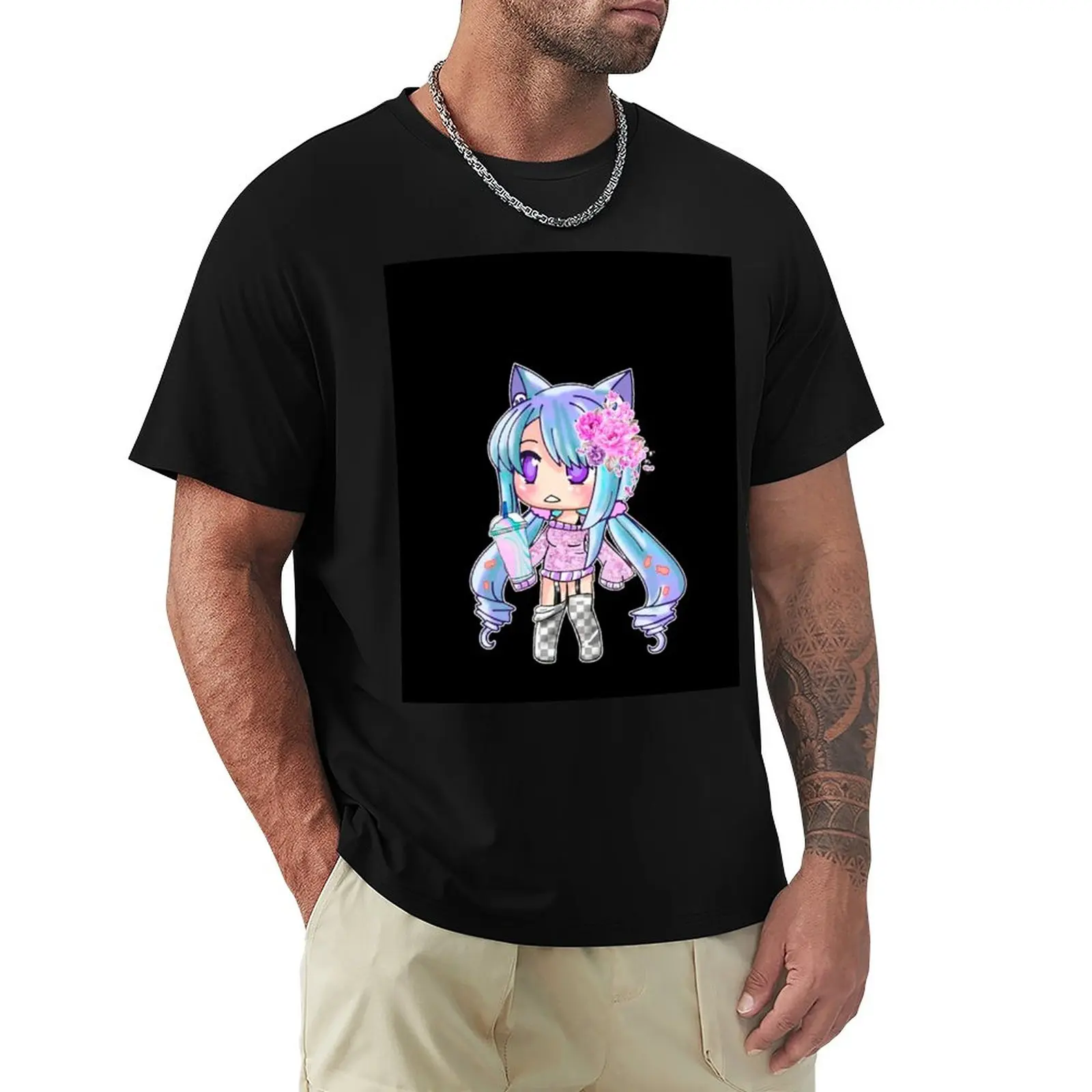 Jogo gacha vida camiseta masculina verão casual de manga curta