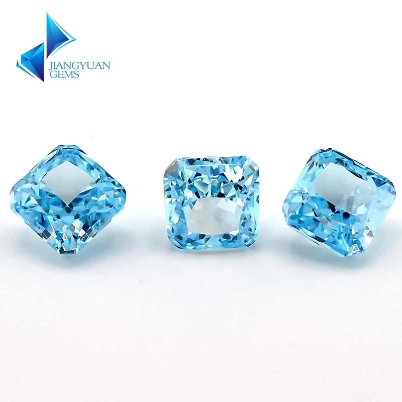 

JIANGYUANGEMS 18#Light Sea Blue Square Octangle Radiant Crushed Ice Cut Cubic Zirconia Stone 5A 5x5mm Zircon Loose CZ Gemstone