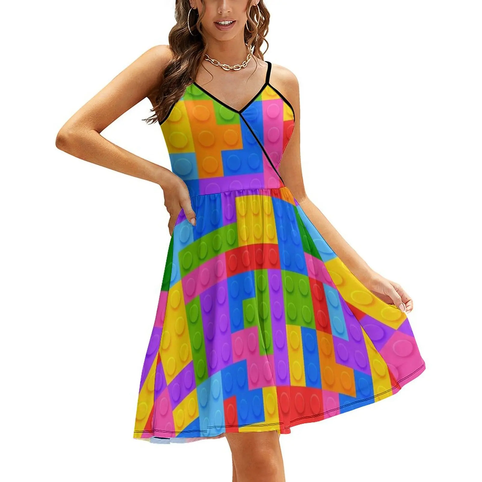 

Building Blocks Sling Dress long dress women elegant chic wedding evening dresses dresses korean style dress party night