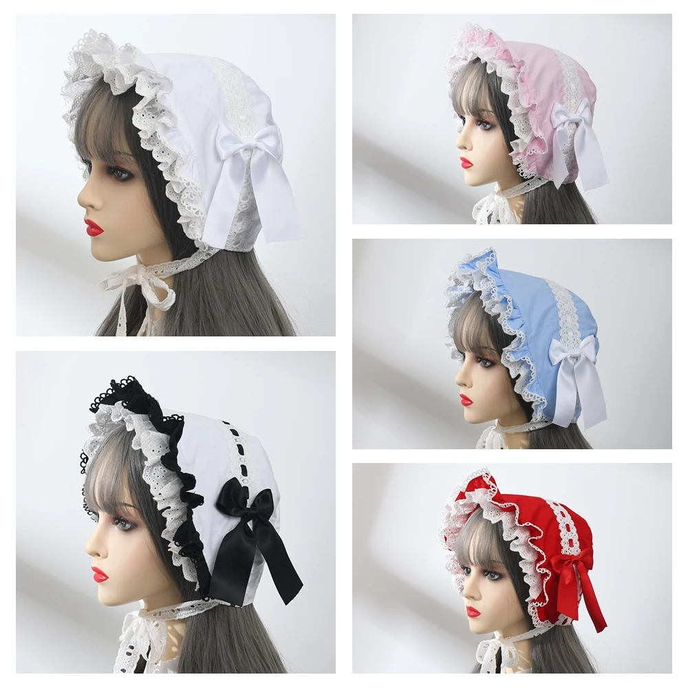 Cosplay Hats Vintage Style Ruffles Bonnet Hat Women Girls Maid Cosplay Mop Hat Pumpkin Cap